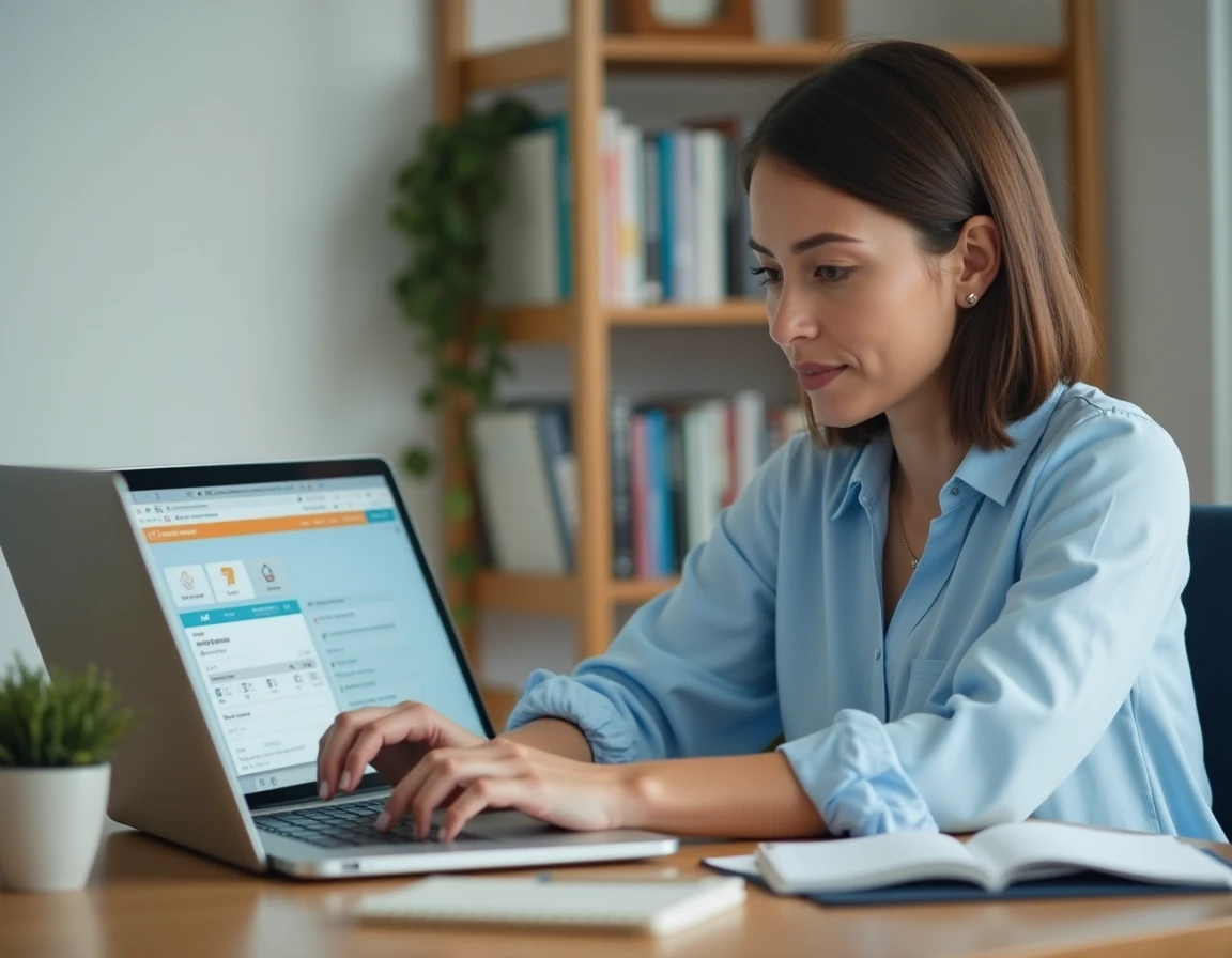 Femme changeant le nom sur un billet EasyJet depuis son ordinateur portable à domicile