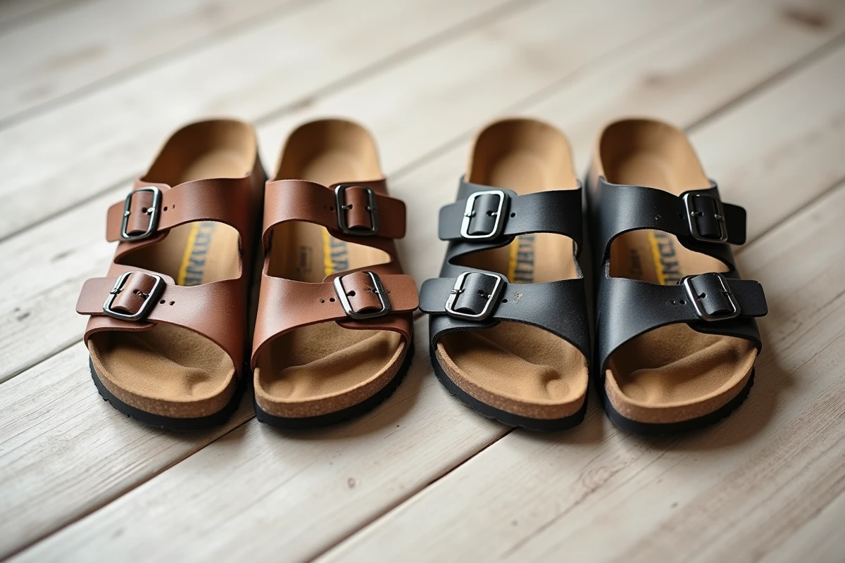 Comparaison entre sandales Birkenstock en liège et sandales orthopédiques rembourrées pour fasciite plantaire