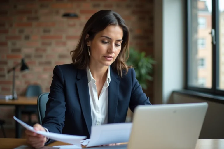 Entrepreneure concentrée travaillant sur ses projets dans un espace de coworking moderne