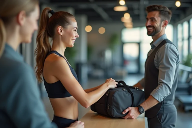 Jeune femme souriante recevant un sac de sport au gym