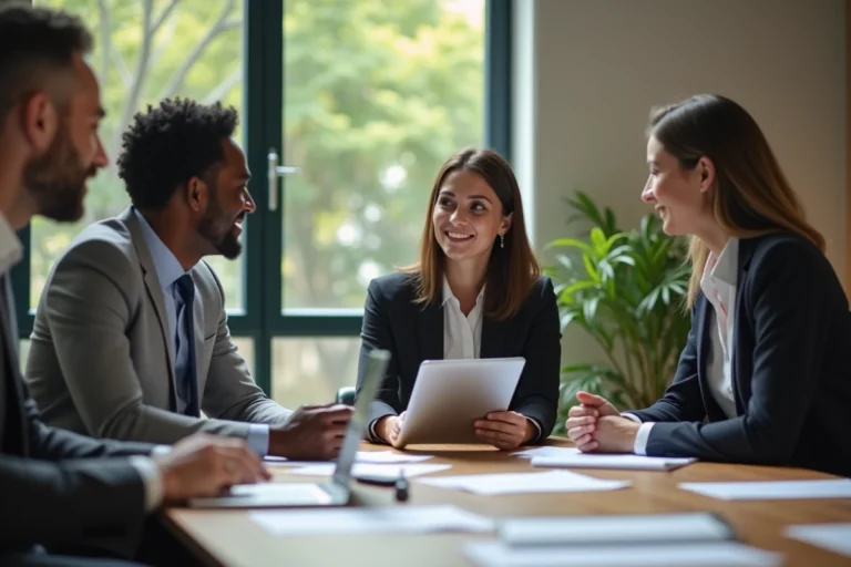 Groupe de professionnels en réunion dans un bureau moderne