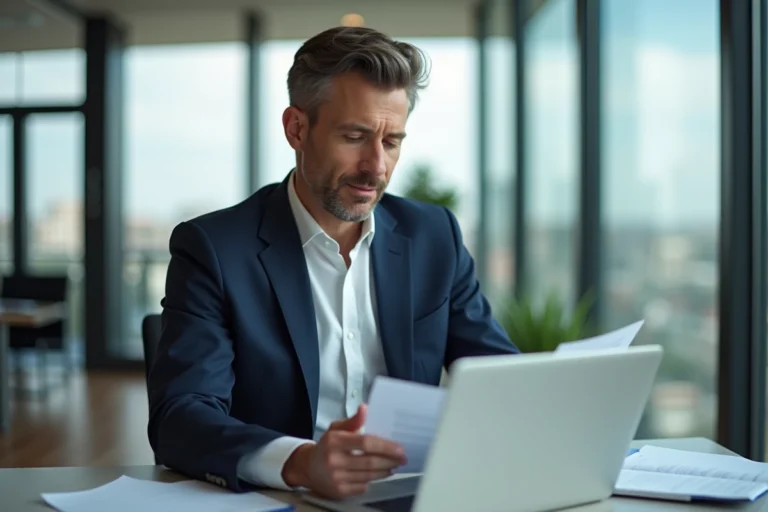 Homme d'affaires en costume dans un bureau moderne